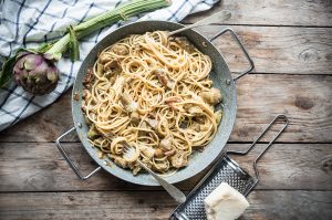 carbonara con carciofi