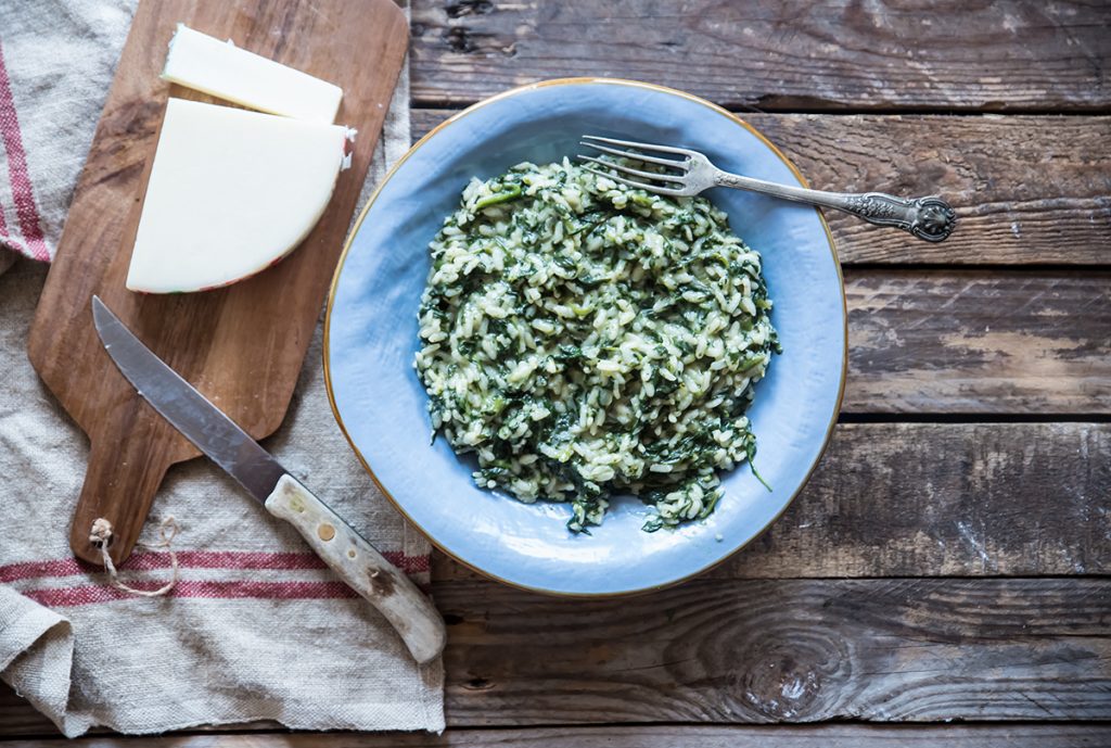 risotto con spinaci e provola