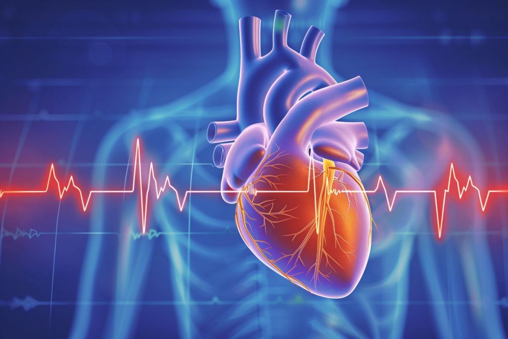 un'immagine stilizzata del cuore e della frequenza cardiaca